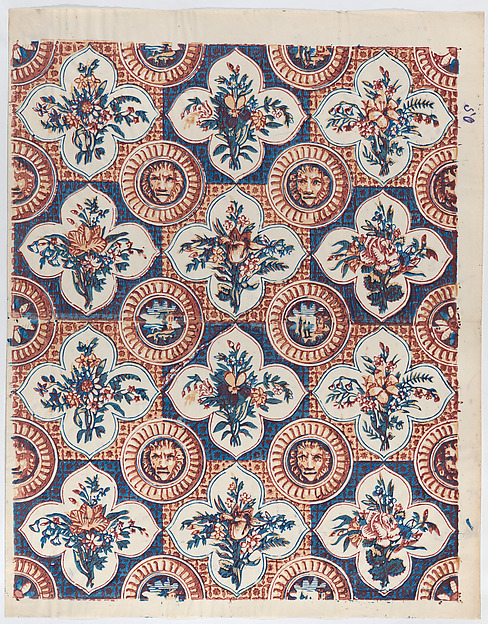 Anonymous, Sheet with pattern of bouquets and lion heads