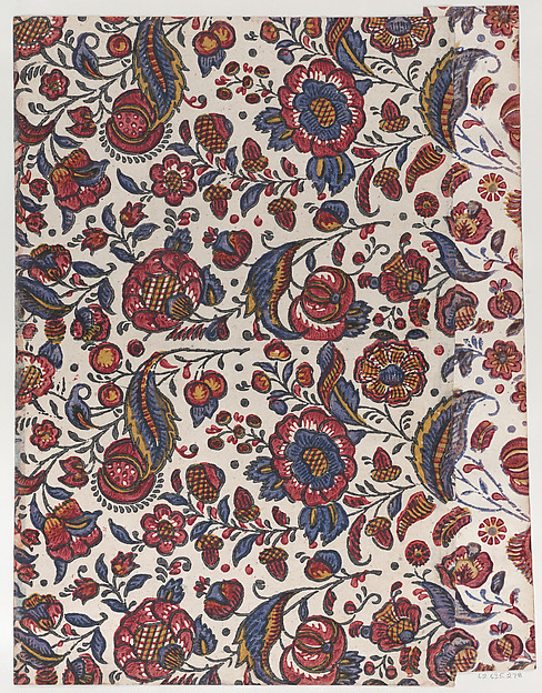 Anonymous, Paste paper with overall pattern of red, blue, and yellow flowers