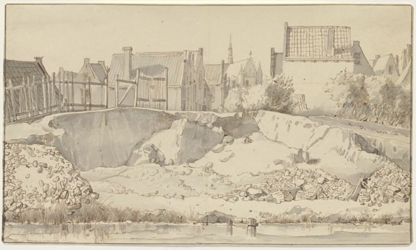 Cornet, Jacobus Ludovicus, (1815-1882), (artist), Construction site in Leiden