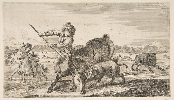 Stefano della Bella, Stag at bay, from "Animal hunts" (Chasses à différents animaux)