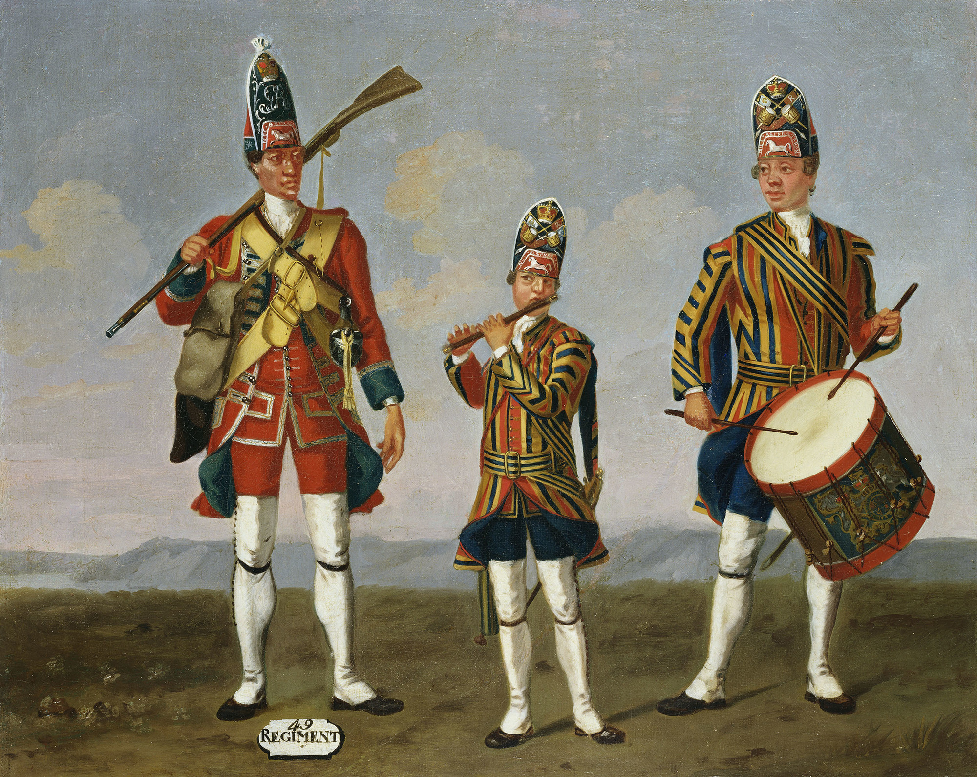 David Morier, Grenadier, 49th Regiment of Foot, and Fifer and Drummer, Foot Guards, 1751