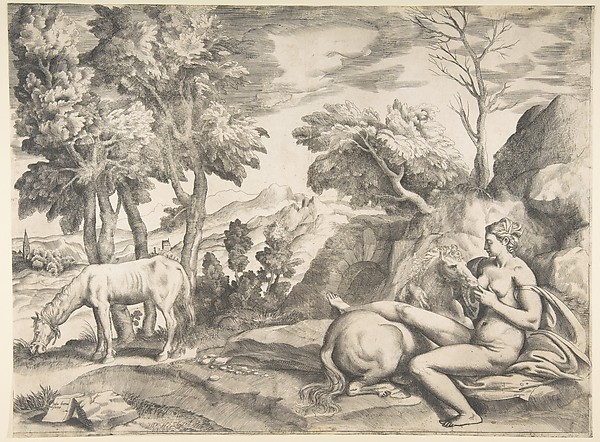 Giulio Bonasone, Saturn in the guise of a horse being suckled by the nymph Philyra