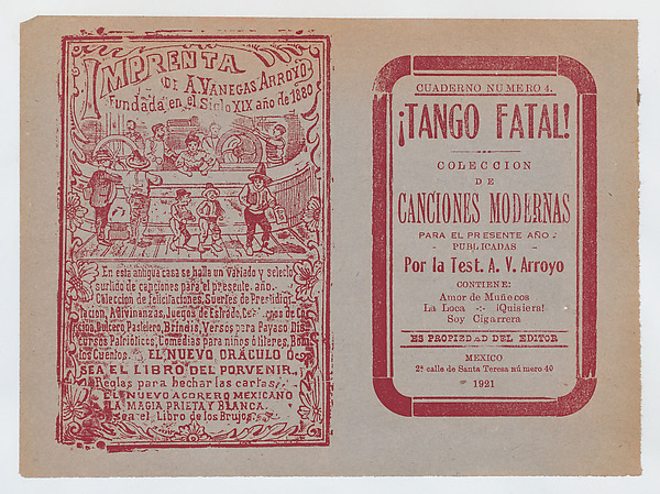 José Guadalupe Posada, Cover for 'Tango Fatal! Coleccion de Canciones Modernas'