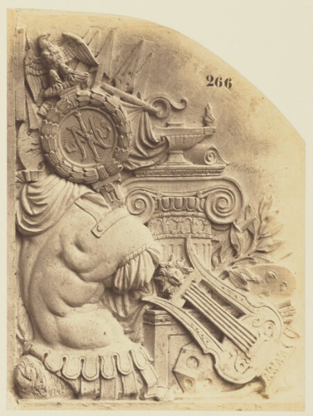 Édouard Baldus, [Trophy of Arms and Attributes of the Arts by Pierre Rouillard, Decoration of the Louvre, Paris]