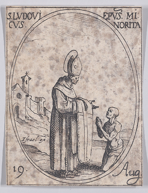 Jacques Callot, S. Louis, évêque (St. Louis, Bishop), August 19th, from "Les Images De Tous Les Saincts et Saintes de L'Année" (Images of All of the Saints and Religious Events of the Year)
