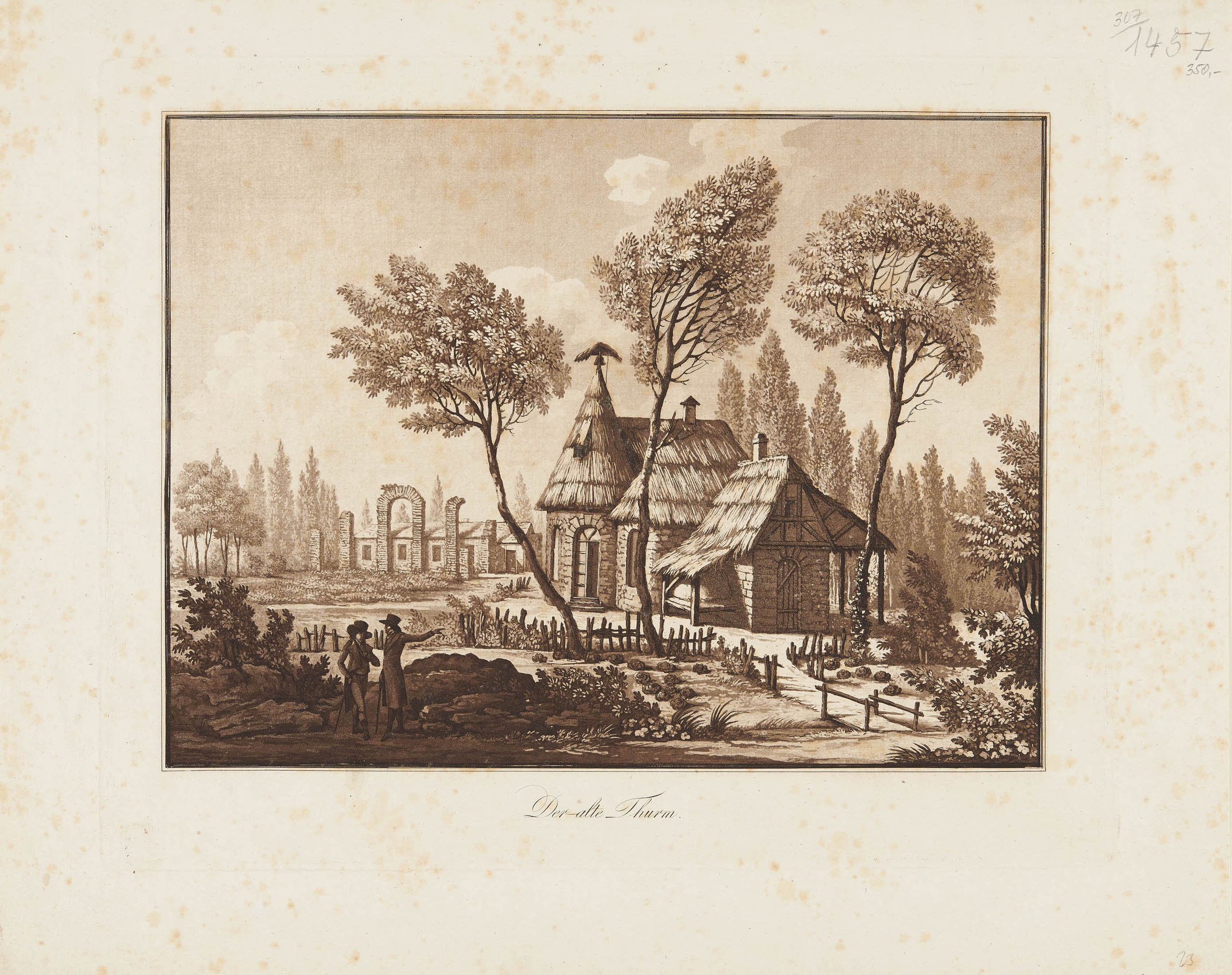 Viktor Heideloff, Ansicht des Alten Turms in den Anlagen von Schloss Hohenheim