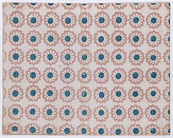 Anonymous, Sheet with overall pattern of pink flowers with blue centers