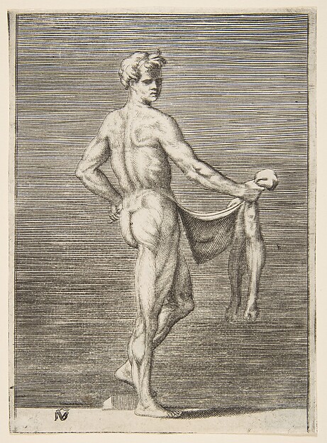 Giulio Bonasone, Flayed man, holding skin in right hand