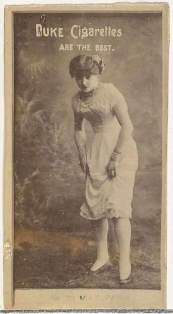 W. Duke, Sons & Co., [Actress lifting skirt], from the Actors and Actresses series (N145-6) issued by Duke Sons & Co. to promote Duke Cigarettes