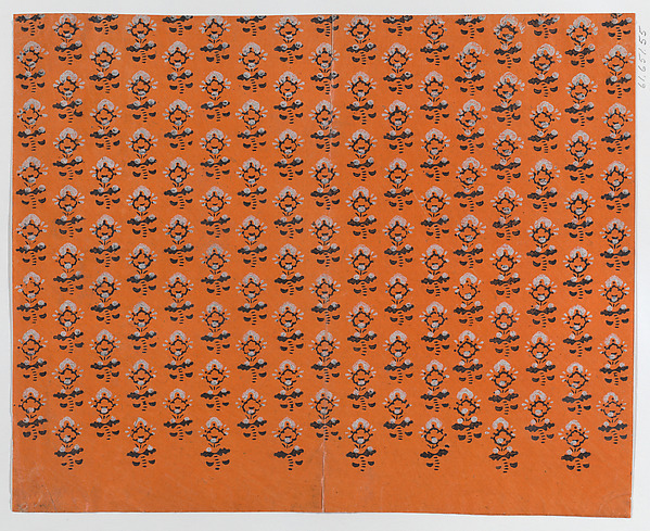 Anonymous, Sheet with blue and orange leaf pattern