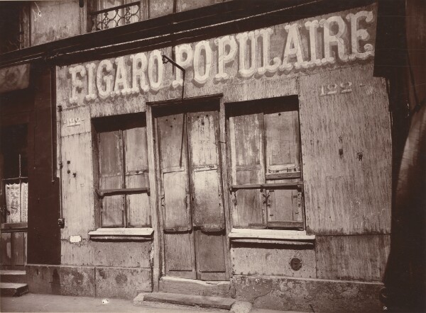Eugène Atget, [Le Figaro populaire, 122 Boulevard de la Villette (Barbershop Facade, 122 Boulevard de la Villette)]