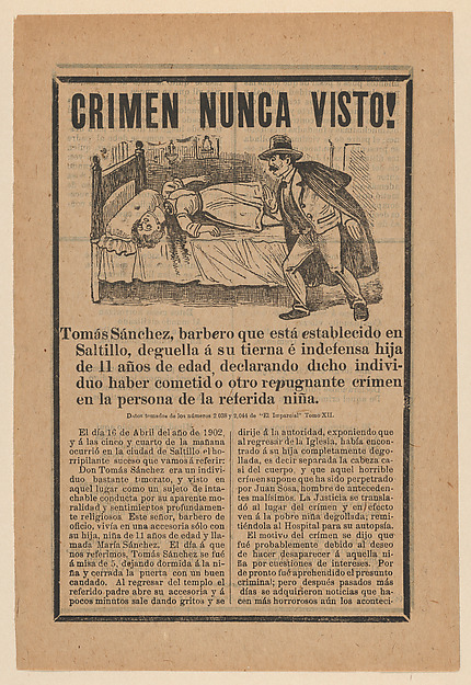 José Guadalupe Posada, Broadsheet relating to a young girl who was beheaded in April 16, 1902