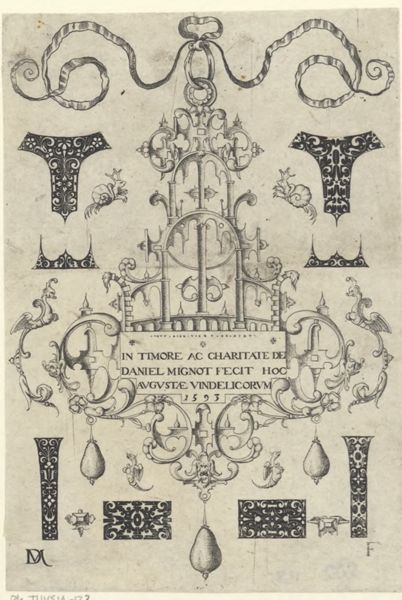 Mignot, Daniel, (active 1593-1596), (printmaker), Ornamental pendants: Pendant surrounded by eight small studs