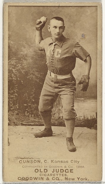 Goodwin & Company, Joseph Brook "Joe" Gunson, Catcher, Kansas City Cowboys, from the Old Judge series (N172) for Old Judge Cigarettes