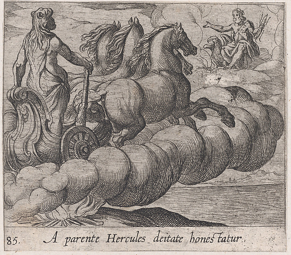 Antonio Tempesta, Plate 85: The Immortalization of Hercules (A parente Hercules deitate honestatur), from Ovid's 'Metamorphoses'