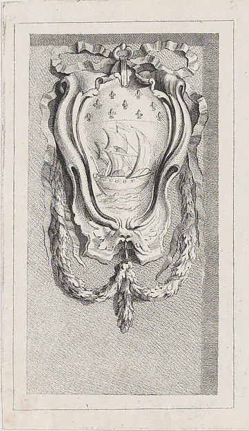 Anonymous, French, 18th century, Sailboat within a cartouche, after a bas-relief on the Fontaine des Quatre-Saisons (Paris)