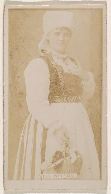 Kinney Brothers Tobacco Company, Miss Nelson, from the Actresses series (N245) issued by Kinney Brothers to promote Sweet Caporal Cigarettes