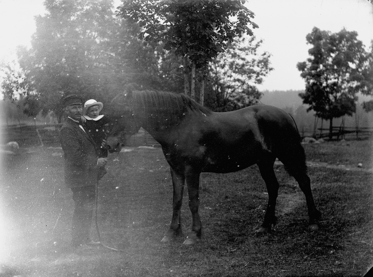 Gustaf Ferdinand Hallberg, A man with a young child and a horse.