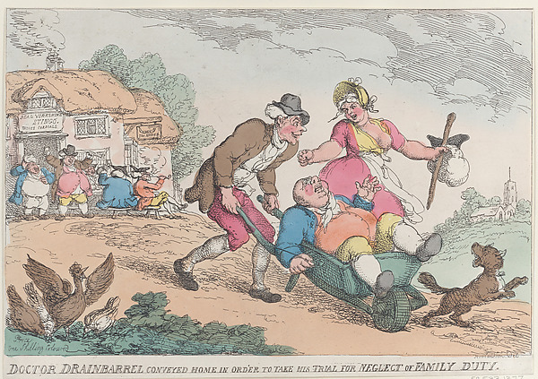 Thomas Rowlandson, Doctor Drainbarrel Conveyed Home in order to Take His Trial for Neglect of Family Duty