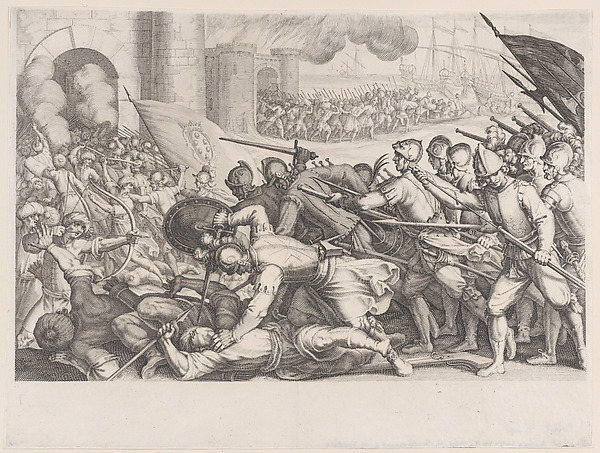 Jacques Callot, Les Troupes Forcent la Porte d'une Ville (The Troops Force Their Way Through the Gate of a City), from La Vie de Ferdinand Ier de Médicis série appelée aussi Les Batailles des Médicis (The Life of Ferdinand I de'Medici also called The Medici Battles)