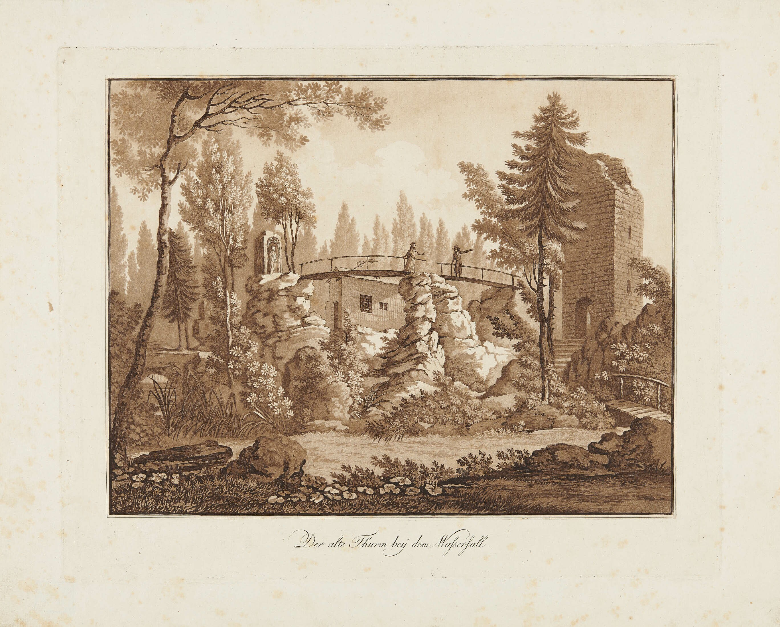 Viktor Heideloff, "Der alte Thurm bey dem Wasserfall" in Hohenheim