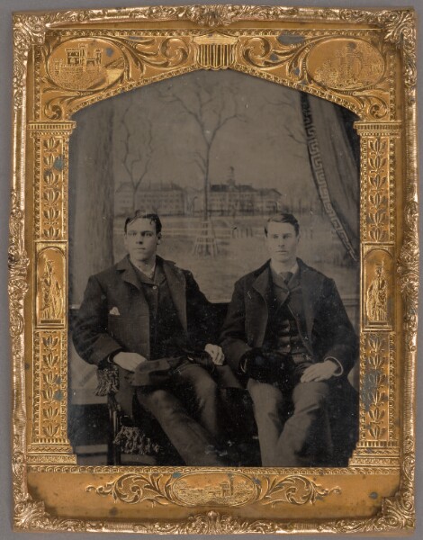 Unknown, [Portrait of Two Seated Men with Hats on Laps]