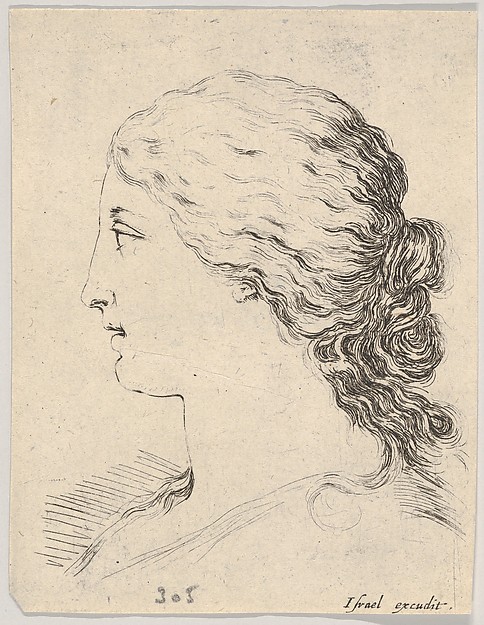 Stefano della Bella, Plate 14: Head of a woman, in profile, from "The Book for Learning to Draw" (Livre pour apprendre à dessiner)