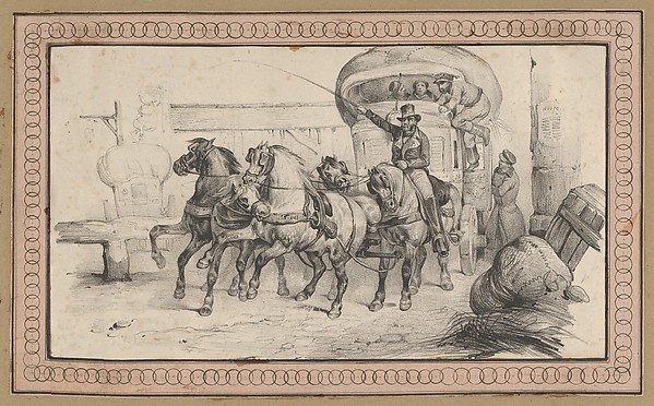 Victor Adam, Five horses pulling a carriage with passengers
