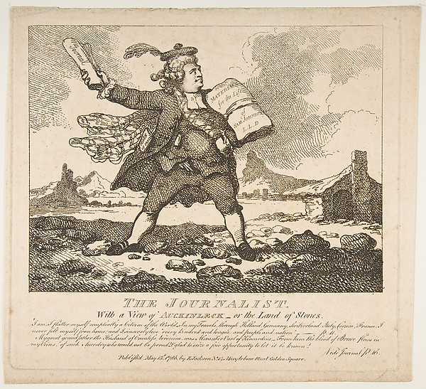 Thomas Rowlandson, The Journalist, With a View of Auckinleck–or the Land of Stones (Picturesque Beauties of Boswell, Part the First)