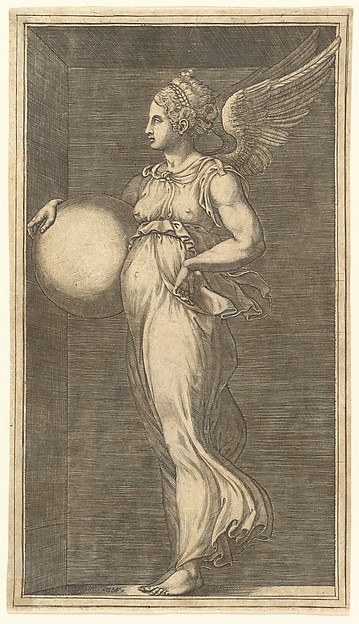 Giorgio Ghisi, Female Winged Allegorical Figure Holding a Sphere