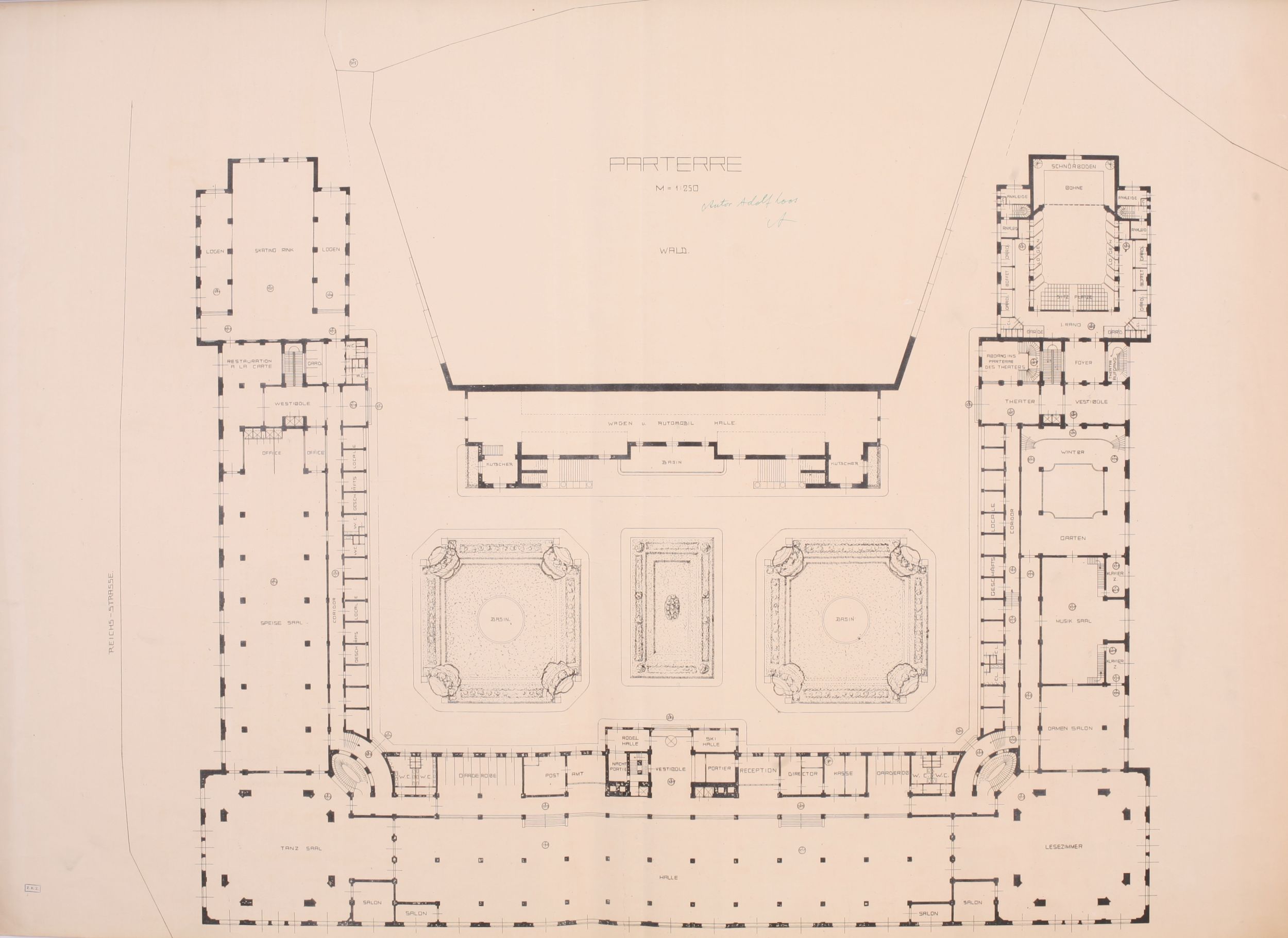 Adolf Loos, Adolf Loos, Idejni projekt Wintersporthotel, tlocrt, Semmering, 1913.