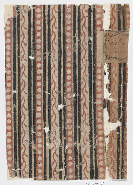Anonymous, Left side of a book cover with pattern of stripes, vines, and dots