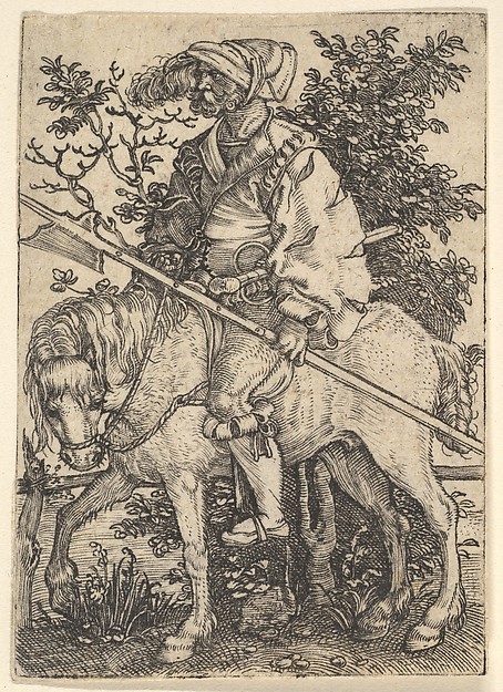 Barthel Beham, Halberdier on Horseback