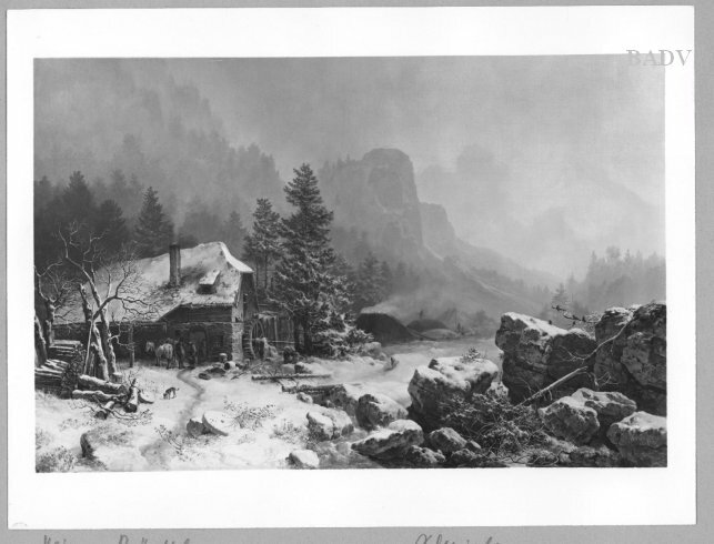 Heinrich Bürkel, winter-landscape with smithery