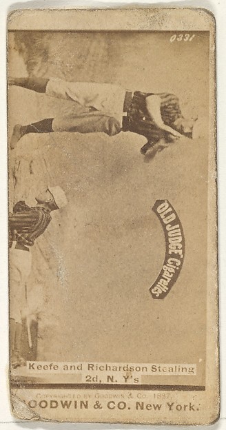 Goodwin & Company, Keefe and Richardson Stealing 2nd Base, New York, from the Old Judge series (N172) for Old Judge Cigarettes