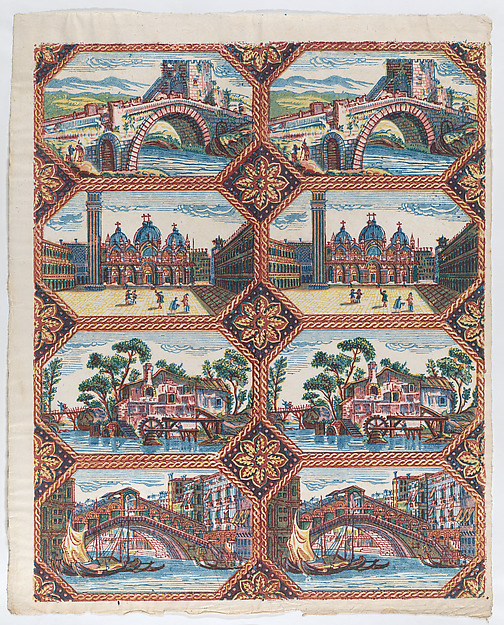 Anonymous, Sheet with two borders with Venetian landscapes
