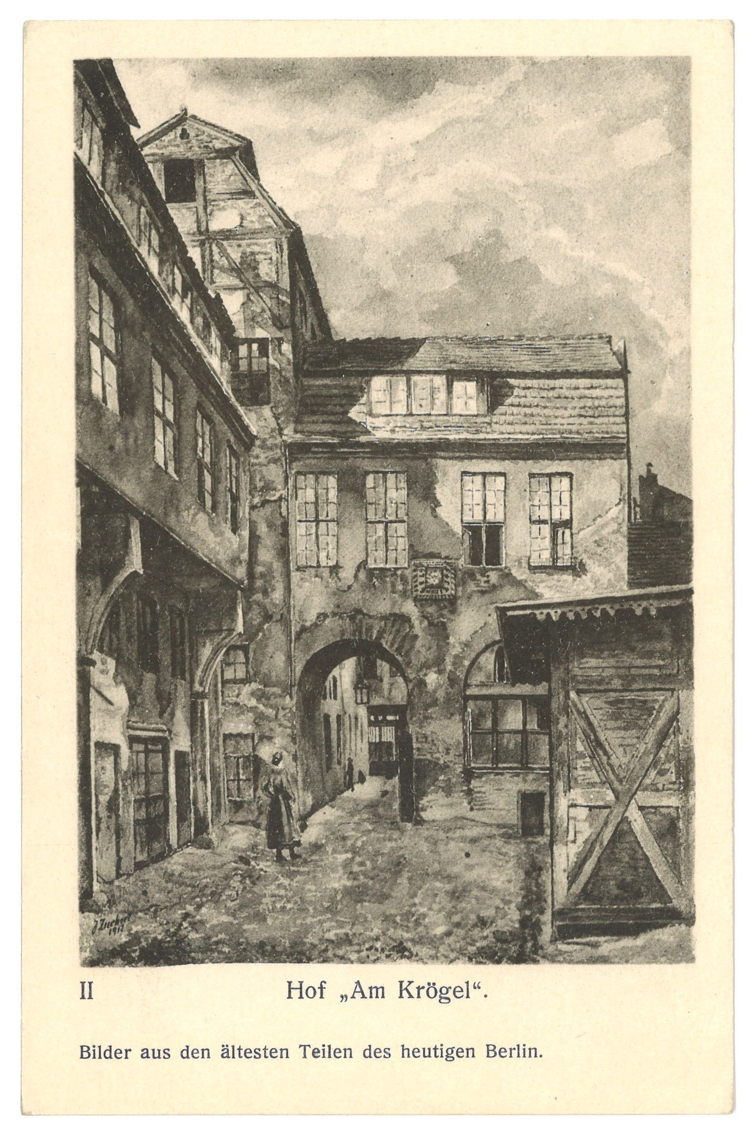 Hofkunstanstalt Albert Frisch, Berlin-Mitte: Krögel, Großer Hof nach Norden (Aquarell von Johannes Zuckert)
