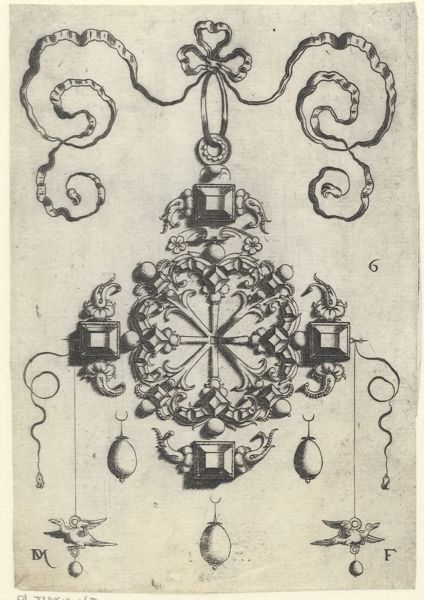 Mignot, Daniel, (active 1593-1596), (printmaker), Pendants in the form of wheels, stars and crosses: Large pendant in the form of a wheel