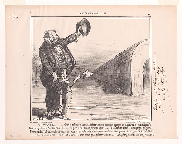 Honoré Daumier, Mr. Prudhomme: – My son, salute this monument..., from L'Exposition Universelle