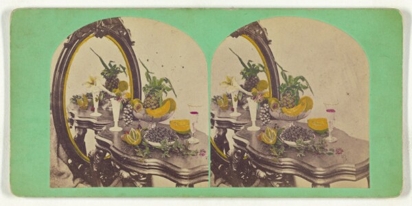 Unknown, [Still life of fruits on a table with mirror]