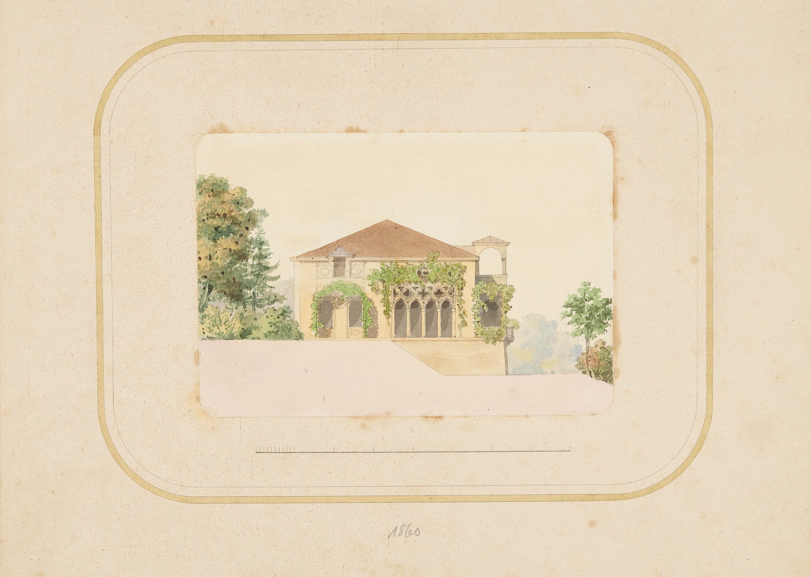 Christian Friedrich von Leins, Villa Zorn: kolorierte Seitenansicht