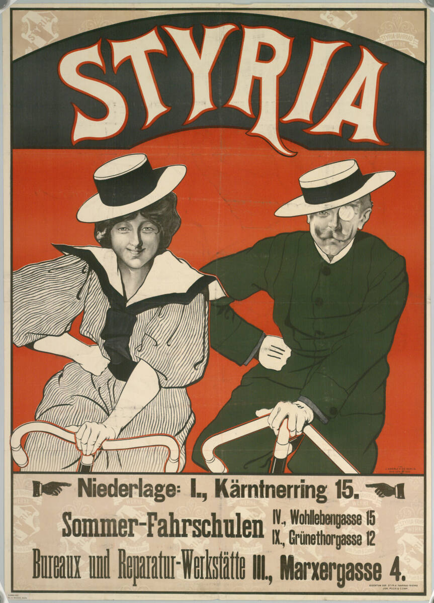 Anonym, STYRIA; Niederlage: I., Kärntnerring 15; Sommer-Fahrschulen IV., Wohllebengasse 15, IX., Grünethorgasse 12; Bureaux und Reparatur-Werkstätte III., Marxergasse 4.