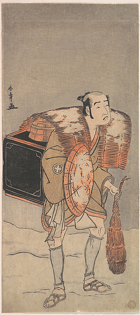 Katsukawa Shunshō　勝川春章, Otani Tomoemon (?) as a Peddler Trudging Through the Snow