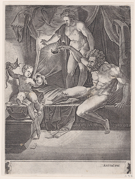 Agostino Veneziano (Agostino dei Musi), The Young Hercules in His Cradle