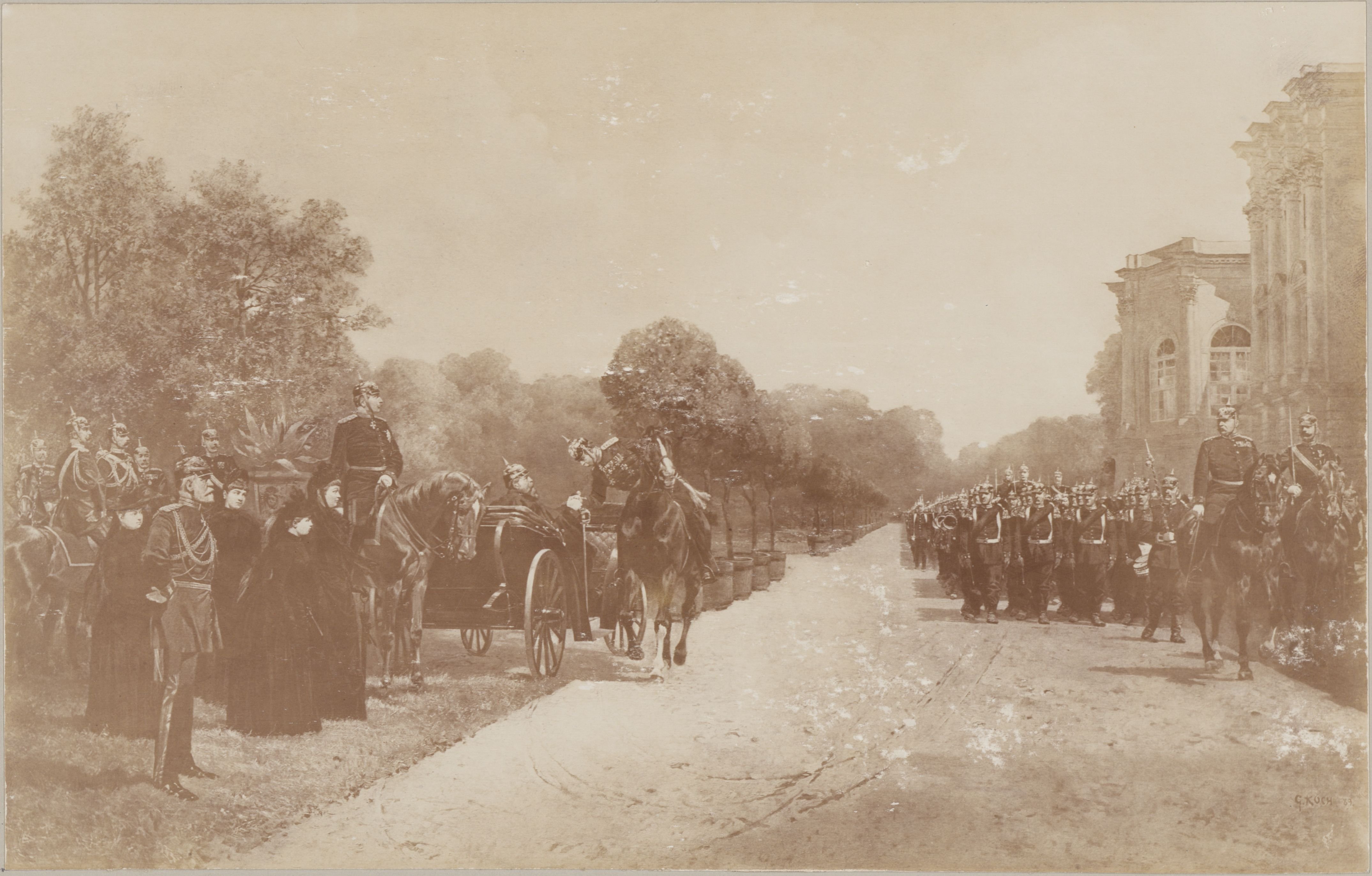 Unknown artist, Militärparade im Schlosspark Charlottenburg