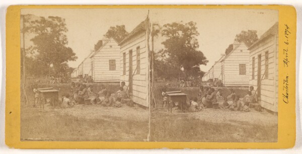 Unknown, A Plantation Scene, in South Carolina. This picture represents the Negro Quarters on a Plantation, as taken in 1860.