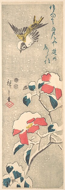 Utagawa Hiroshige, Sparrow and Snow-covered Camellia (Tsubaki)