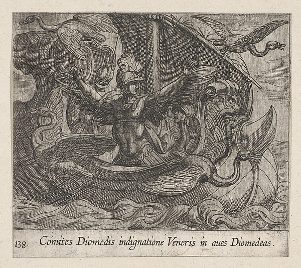 Antonio Tempesta, Plate 138: Acmon and his Friends Changed into Birds (Comites Diomedis indignatione veneris in aves Diomedeas), from Ovid's 'Metamorphoses'