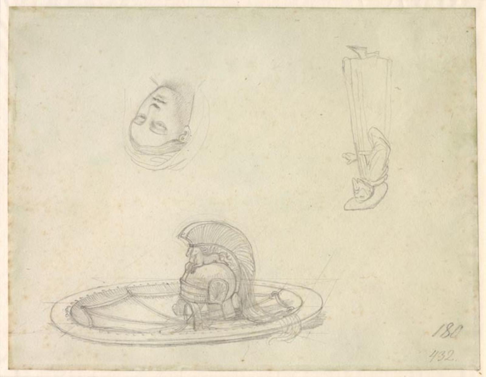 C.W. Eckersberg, Antik hjelm og skjold samt et Madonna hoved, eller italiensk kvinde.