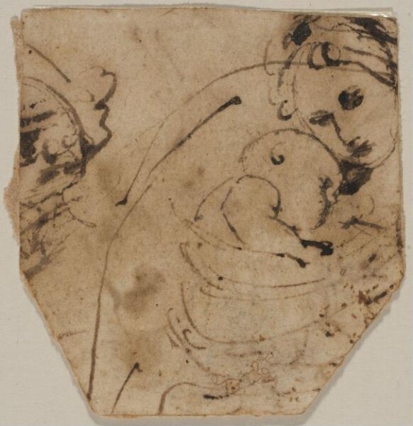 Guercino, Head and Shoulders of a Young Woman Holding a Baby